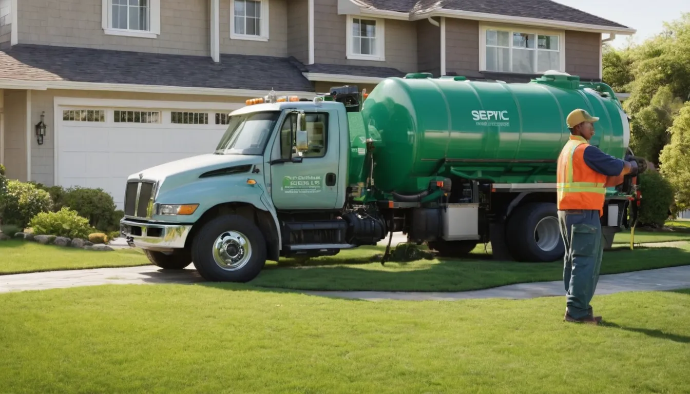 A friendly provider checking a septic tank lid in a backyard near Warren